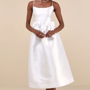 NWT Lulus Taffeta Bow Midi Dress With Pockets (MEDIUM)